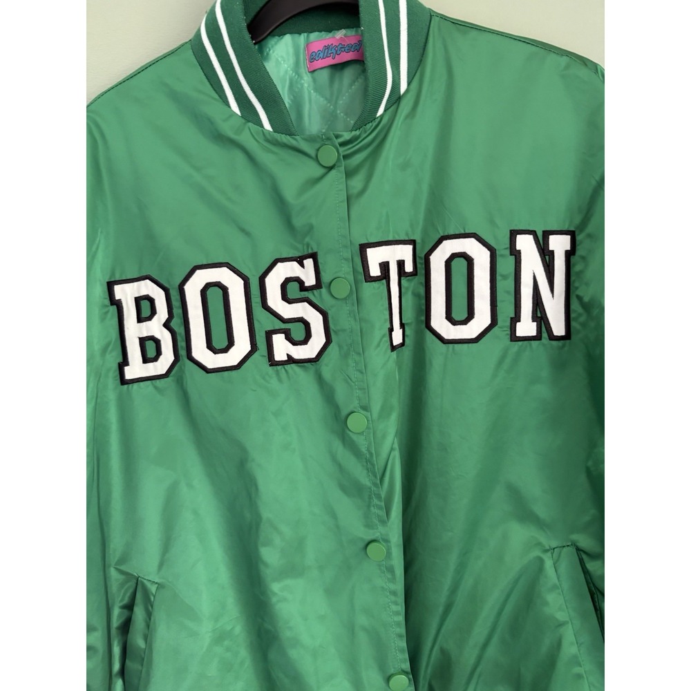 edited Boston Baseball Jacket Green with White Spell Out Women's size M - Picture 3 of 5